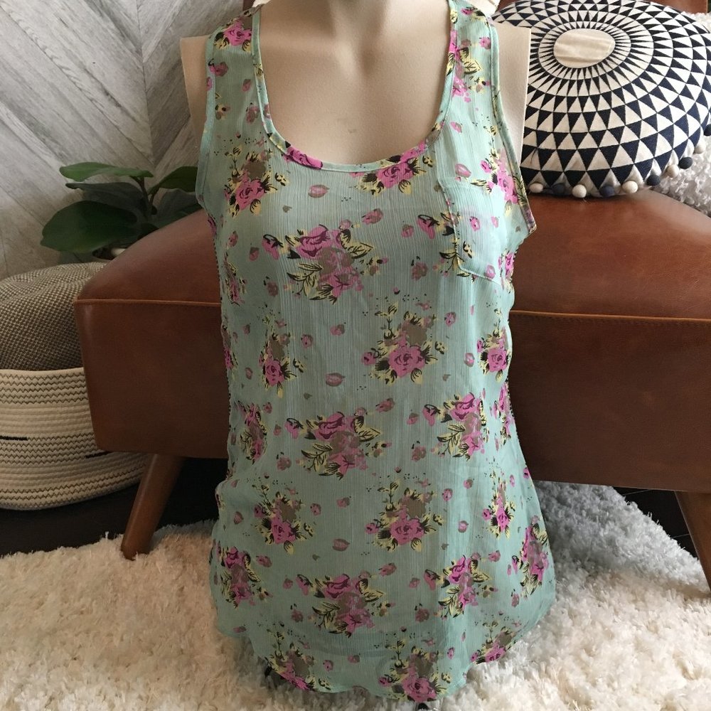 AMERICAN RAG SHEER FLORAL RACERBACK TANK